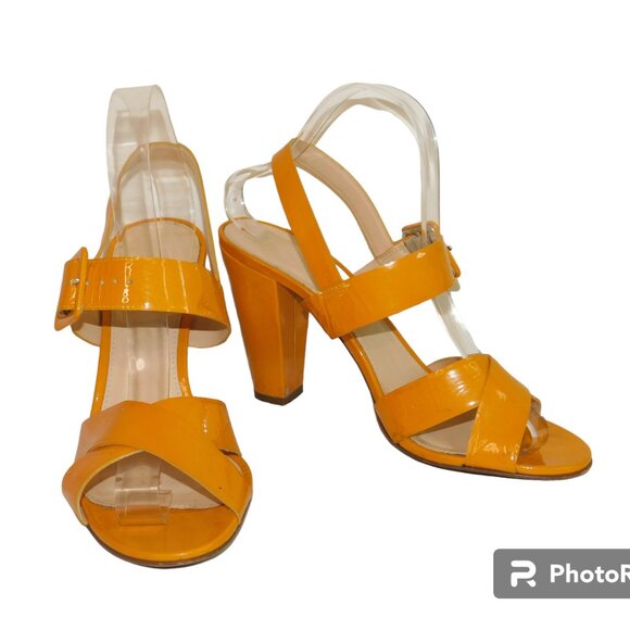 J. Crew Shoes - J Crew Made In Italy Patent Leather Heels Sandals Size 8 Marigold Yellow